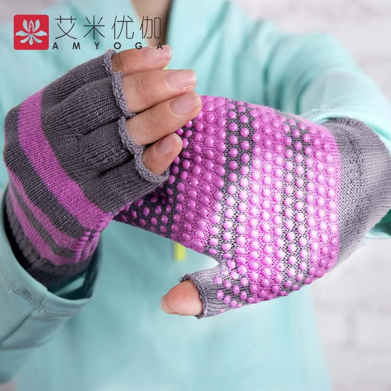 1 пара хлопчатобумажные тканевые перчатки для йоги Перчатки тренировочные спортивные Нескользящие рукавицы для взрослых - Цвет: pink