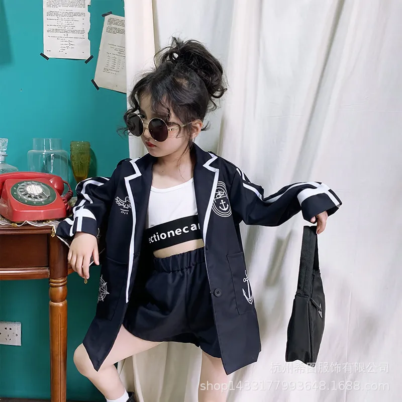 

2020 Spring New Girls' Set British Navy Academy Jacket with Shorts pant two pieces suit