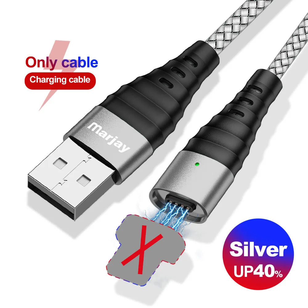 Only Silver Cable Marjay Магнитный зарядный кабель для iPhone 7 Тип C Быстрый зарядный кабель для передачи данных для samsung A60 Магнит Micro USB Зарядное устройство адаптер для Xiaomi - Цвет: Only Silver Cable