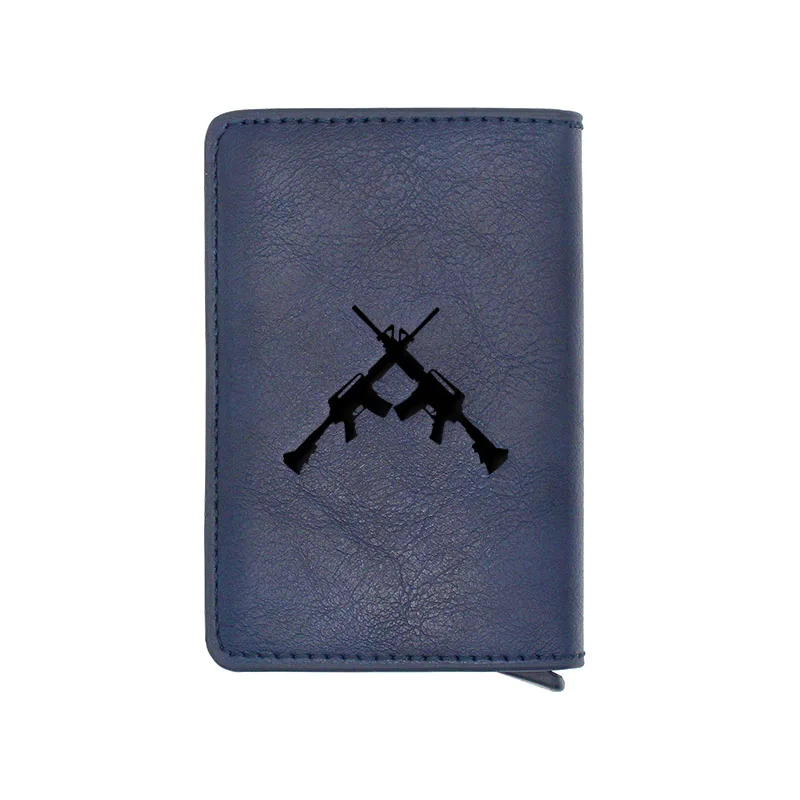 

Unique Crossed Guns Design Credit Card Holder Wallet Men Women PU Leather RFID Aluminium Slim Short Purse