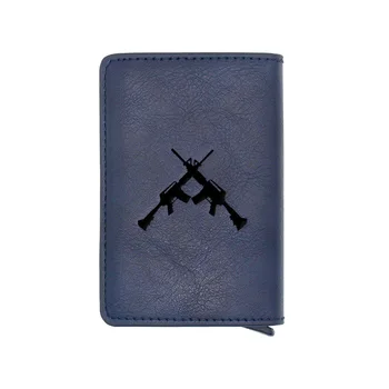 

Unique Crossed Guns Design Credit Card Holder Wallet Men Women PU Leather RFID Aluminium Slim Short Purse