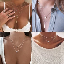 Многослойное жемчужное ожерелье-чокер в форме сердца для женщин, подвеска в виде лунной монеты на шею, аксессуары, колье с блестками, ювелирные изделия