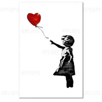 

Decorative Painting Banksy: Girl With Balloon (1 Part) Vertical Black And White People Graffiti Banksy Girl Print On Canvas