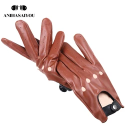 Outdoor fashion sheepskin men's gloves,Comfortable tactical gloves,Thin section brown men's leather gloves -7020