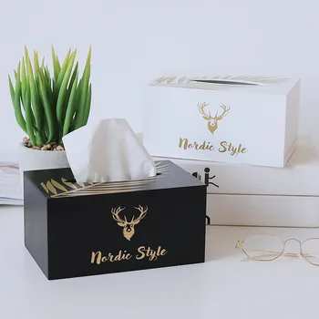 

Home Storage 20*13*10 Cm Wooden Car Tissue Box Pumping Box Nordic Style Deer Head Wooden Tissue Box Storage Box Black And White