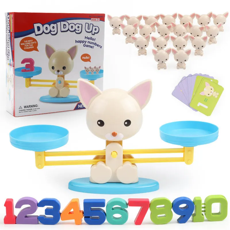 Цифровые весы с животными, игрушка для раннего обучения, балансировка для детей, цифровое дополнение и вычитание, математические игрушечные весы - Цвет: White dog