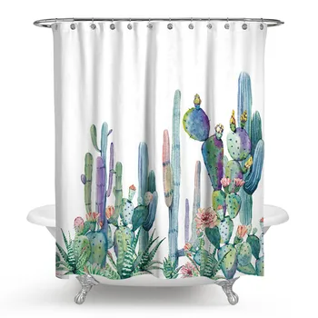 

Cactus Flower Green Plant Shower Curtain Waterproof Mildewproof Bathroom Curtain Polyester Thickened Bathroom Products With Hook