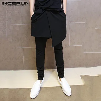 

INCERUN Fashion Men Harem Pants Solid Elastic Waist Punk Style Irregular Skirts Trousers Joggers Streetwear Korean Pants Men 5XL
