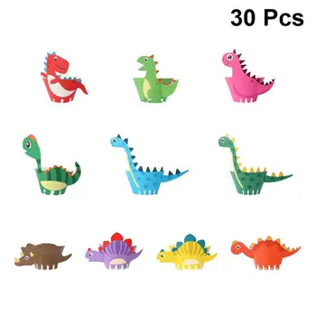 

30Pcs Dinosaur Theme Cake Wrapper Holders Cartoon Animal Paper Decorative Wrapping Paper Party Dessert Supplies (Assorted Color)