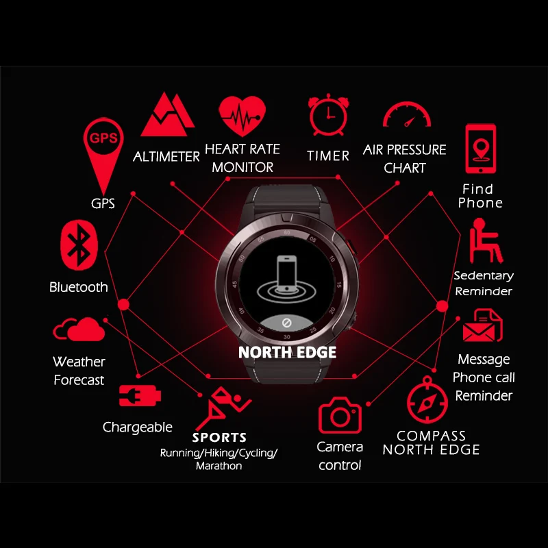 NORTH EDGE, мужские часы с gps, пульсометр, цифровые часы, умные часы, мужские часы, спортивные, компас, альтиметр, водонепроницаемые, Bluetooth часы