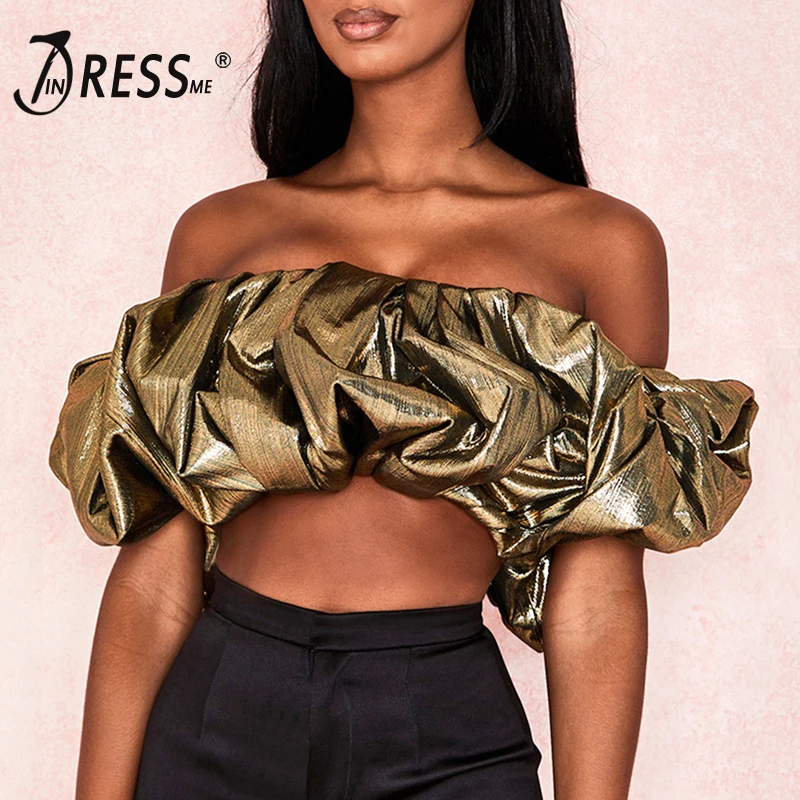 INDRESSME Women's Fashion Solid Casual S Short Ruffles Off Shoulder Sexy Top Hot Sale Summer 2020 | Женская одежда