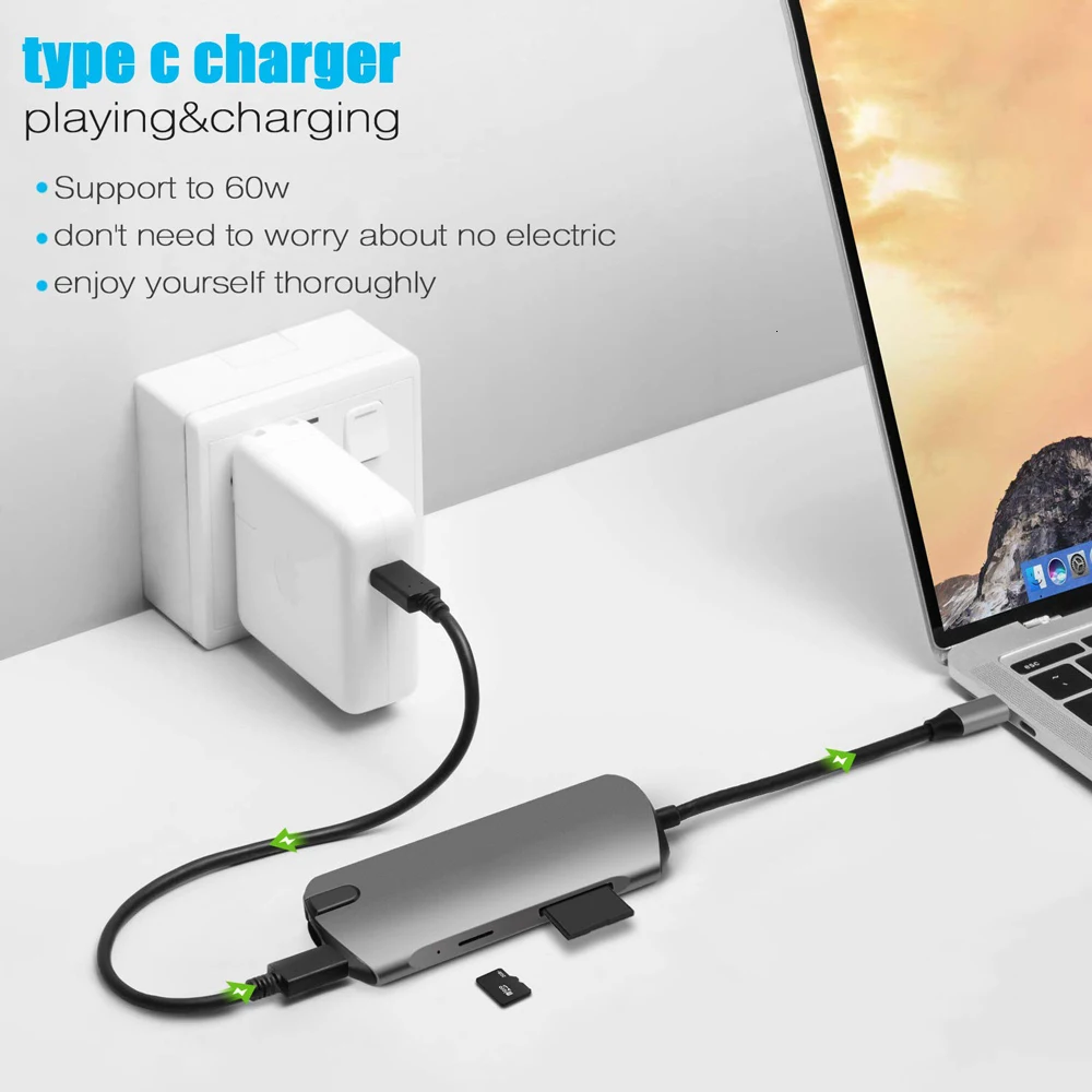 USB C концентратор к HDMI RJ45 PD SD/TF кард-ридер все в одном USB 3,0 адаптер usb-хаб для Macbook Pro Аксессуары мульти Тип C концентратор