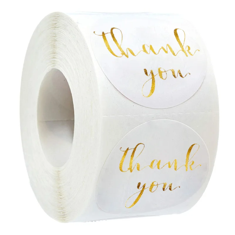 Pegatinas de agradecimiento redondas de papel con corazón, 1 pulgada, 50 Uds., etiqueta de papel de oro, sellos de embalaje de regalo, adhesivo de papelería Kraft
