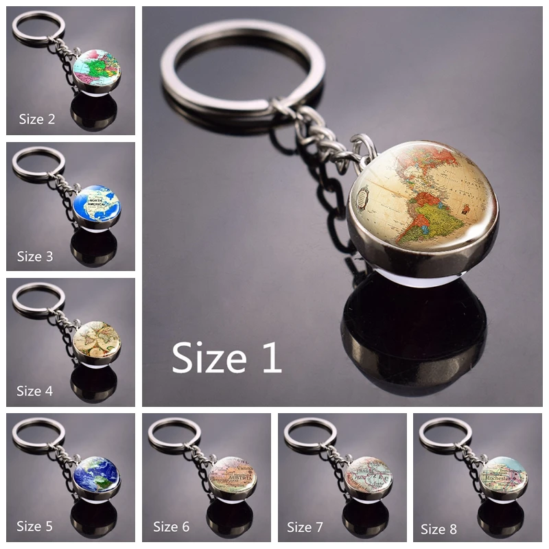 

Double Side Glass Ball KeyChain World Map Keychain Globe Earth Pendant Key Chain Americas Europe Australia Map Keychain