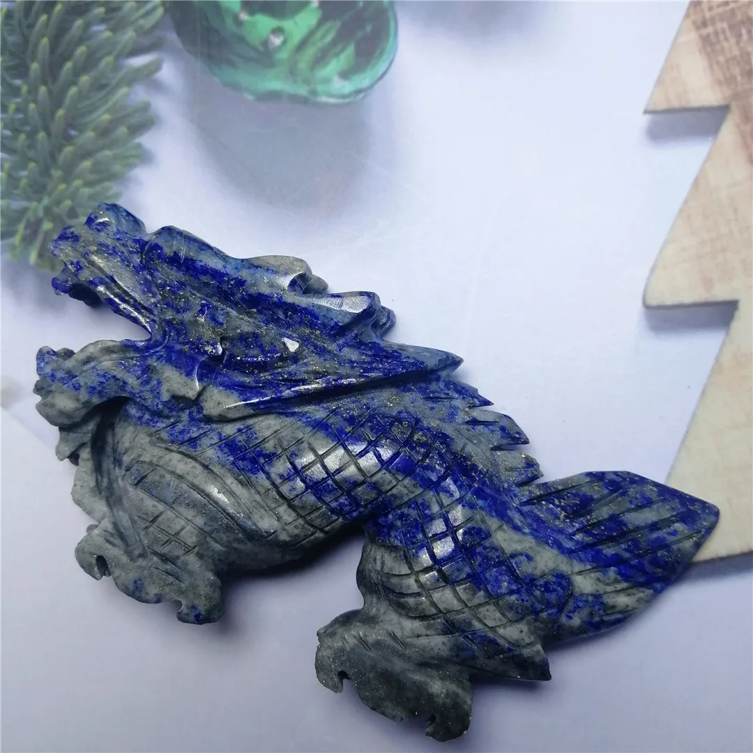natural lapis lazuli quartz crystal carved dragon statue for chakra healing products 80-85mm | Дом и сад