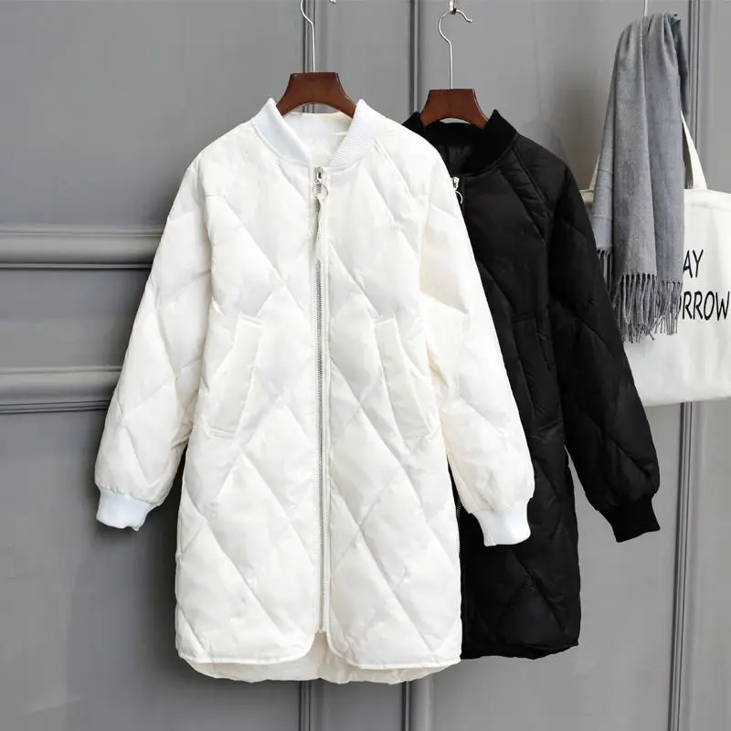 

Down jacket women's long 2020 new light baseball jacket Korean loose white duck down jacket tide
