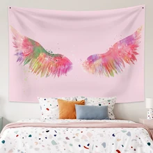 

Beautiful Rainbow Wings Tapestry Girls Birthday Party Background Wall Carpets Bedroom Art Decor Pink Blanket Polyester