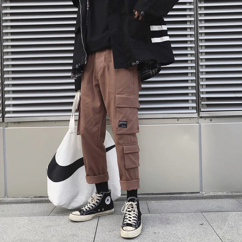 

2019 Spring Bib Overall Men's Multi-pockets Straight-Leg Trousers Students Trend Versatile Solid Color Harem Pants Casual Pants