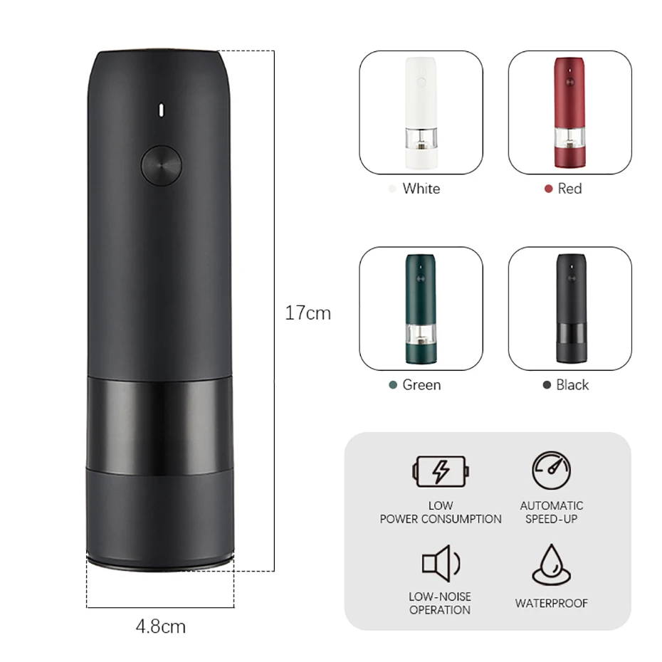 Electric Automatic pepper Grinder USB Spice Mill Herb Grinder Salt shaker with LED Light Adjustable Mill Kitchen Grinding Gadget