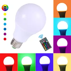 E27 RGB светодиодный беспроводной лампочки 3W 5 Вт 10 Вт RGB лампа сменная цветная RGB светодиодный светильник ночное освещение с ИК-пультом