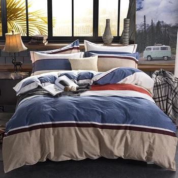 

Stripes Thick 100% cotton Bedding set Reactive Printing Duvet cover flat bed cover and sheet with pillow cases KING QUNEEN size