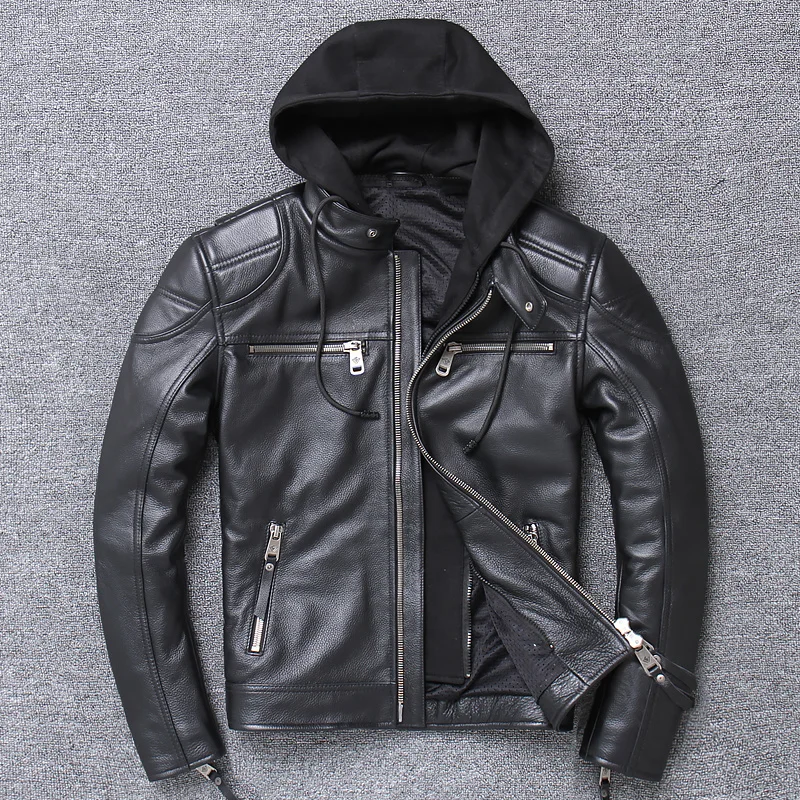 Free shipping.motor biker genuine leather jacket.New winter black cowhide coat.plus size warm leather jackets,sales black sheepskin coat