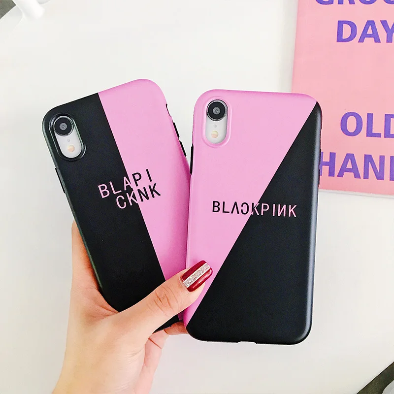 

Fashion Case Cover For iPhone XR Phone Shell Color Collision Design Pink Black Protective Bumper Coque For iPhone 7 8 Plus Bag