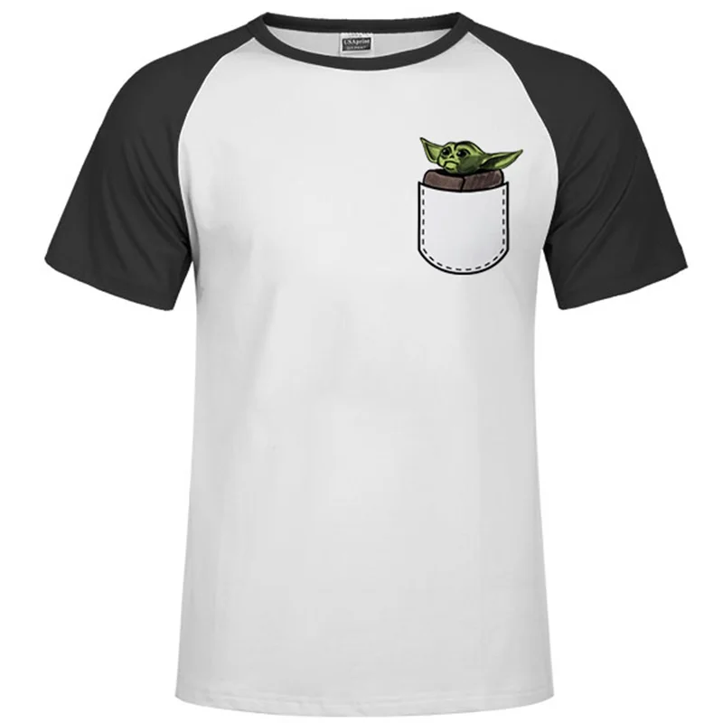 Raglan black 78 Коллекция года, Мужская футболка с принтом «Звездные войны» Рождественская футболка с изображением мандалориана для малышей, Йоды крутая белая уличная футболка в стиле Харадзюку - Цвет: Raglan black 78