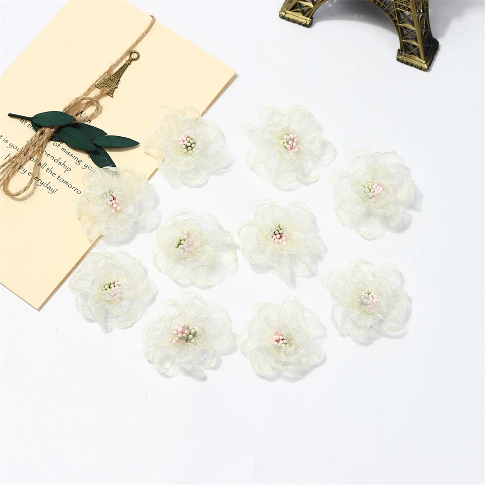 10PCs Chiffon Gaze Künstliche Blumen Mesh Kleidung Machen Haar Zubehör Für Bouquet Hochzeit Party DIY Handwerk Hause Dekoration – Detail 8