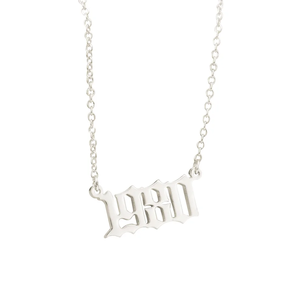 1980- год рождения число Шарм кулон из нержавеющей стали имя колье ожерелье для женские ювелирные изделия, кулон аксессуары подарок