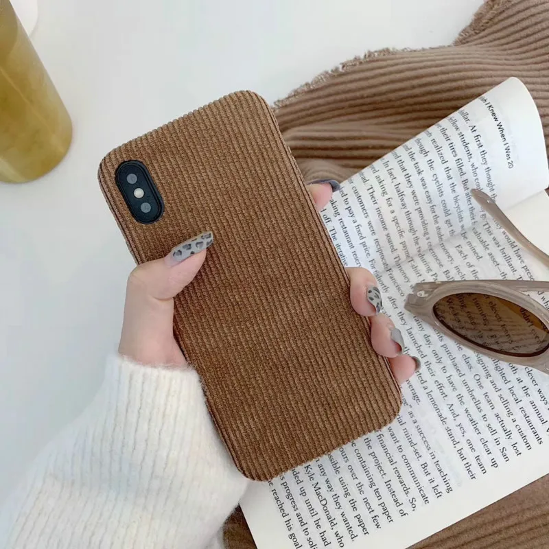 Khaki Вельветовый чехол для телефона для Iphone 8 7 6 6s Plus, защитная задняя крышка для Iphone XR X XS MAX, оранжевый, серый, красный, зимний, осенний, чехол - Цвет: Khaki