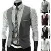 Fashion Men Cotton Vest Warm Vest Jacket Waistcoat Solid Color V Neck Sleeveless Button Pocket Blazer Suit Waistcoat Blazer Vest 1
