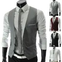 Fashion Men Cotton Vest Warm Vest Jacket Waistcoat Solid Color V Neck Sleeveless Button Pocket Blazer Suit Waistcoat Blazer Vest 1
