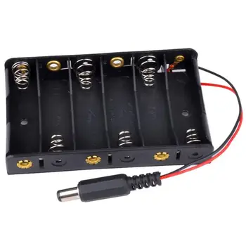 

New 6 x AA Battery Case Storage Holder With DC2.1 Power Jack For Arduino Black ABS Battery Storage Boxes