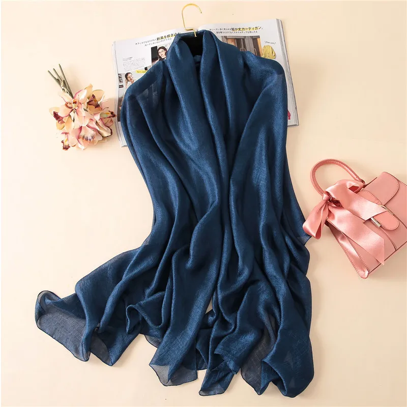 

Solid Color Shawls and Waps Silk Neck Scarf For Women Fashion Kerchief 100*190cm Long Beach Stole Bandana Scarves For Ladies Red