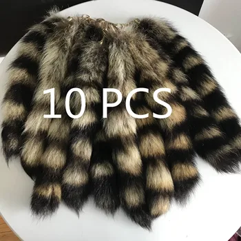 

Magicfur - 10PCS 35CM Real Genuine Fox Americal Raccoon Fur Tail Keychain Handbag CharmTassel Cosplay Tool Car Keyring Pendant