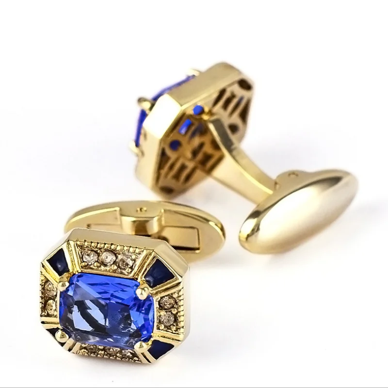 Новинка 2020 роскошные запонки для рубашки мужчин брендовые с кристаллами синие