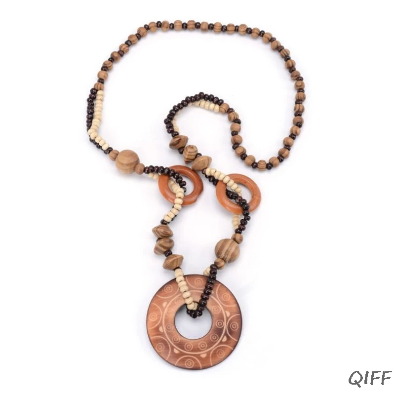 

Trendy Wild Long Necklace Retro Ethnic Style Wooden Sweater Chain