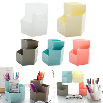 

Makeup Sundries Organizer Desktop Pen Holder Office School Pencil Storage Case Hexagonal design Plastic Desk Brush Stand Box