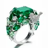 Anillo grande de piedra verde para Mujer, regalo de boda, joyería de lujo, anillo de circonia cúbica de Color, Anillos para Mujer Z5X873 ► Foto 2/6