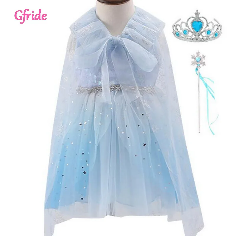 

Infant Baby Girl Elsa Anna Dress With Wands Crown Tulle Baptism Dresses Girls 1st Year Birthday Sequin Party Wedding Clothing