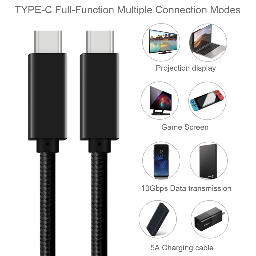 USB 3.1 Type c Cable PD 100W 5A Laptop Fast Charger USB C to C Thunderbolt 3 for Macbook ipad Pro Samsung S9 10 Huawei P30 Phone