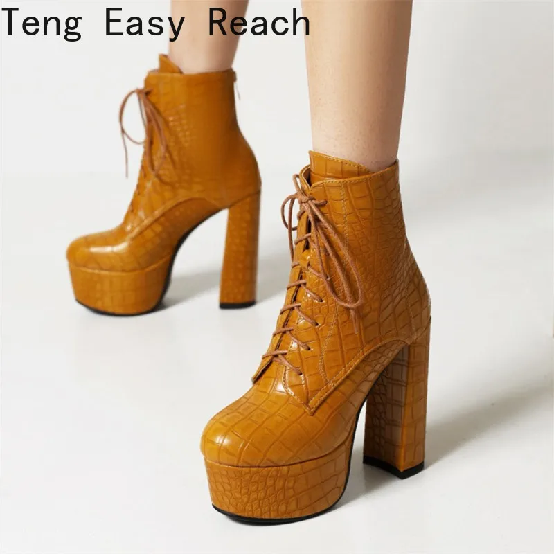

2021 Plus Size 34-43 Black Super High Heels Dress Party Ankle Boots Women 2022 Winter Lace Up Shoes Blue Beige Yellow Lady 42 43
