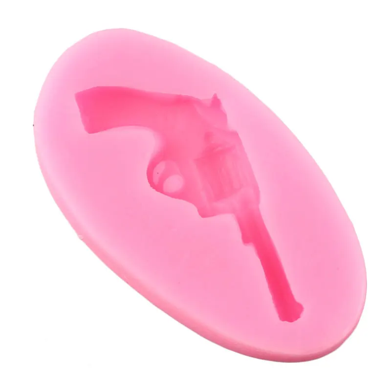 Revolver Handgun Silicone Mold Pistol Baby Birthday Cupcake Topper Fondant Cake Decorating Tools Candy Chocolate Gumpaste Molds