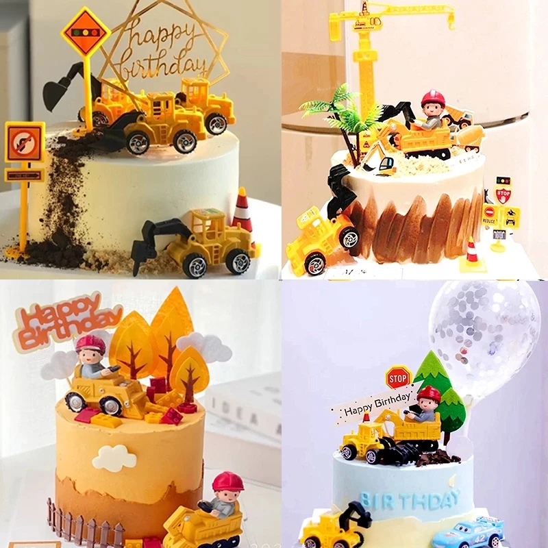 Crane Tractor Cake Topper Cars Party Construction Birthday Boy Decor Kid First 1st One Year Baby Shower | Дом и сад