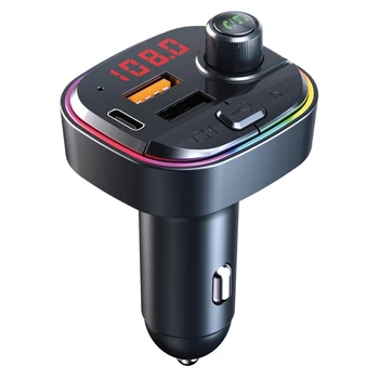 

Bluetooth 5.0 FM Transmitter QC3.0 PD Fast USB Charger Adapter Wireless Car MP3 Player Handsfree Car Kit with Colorful lights