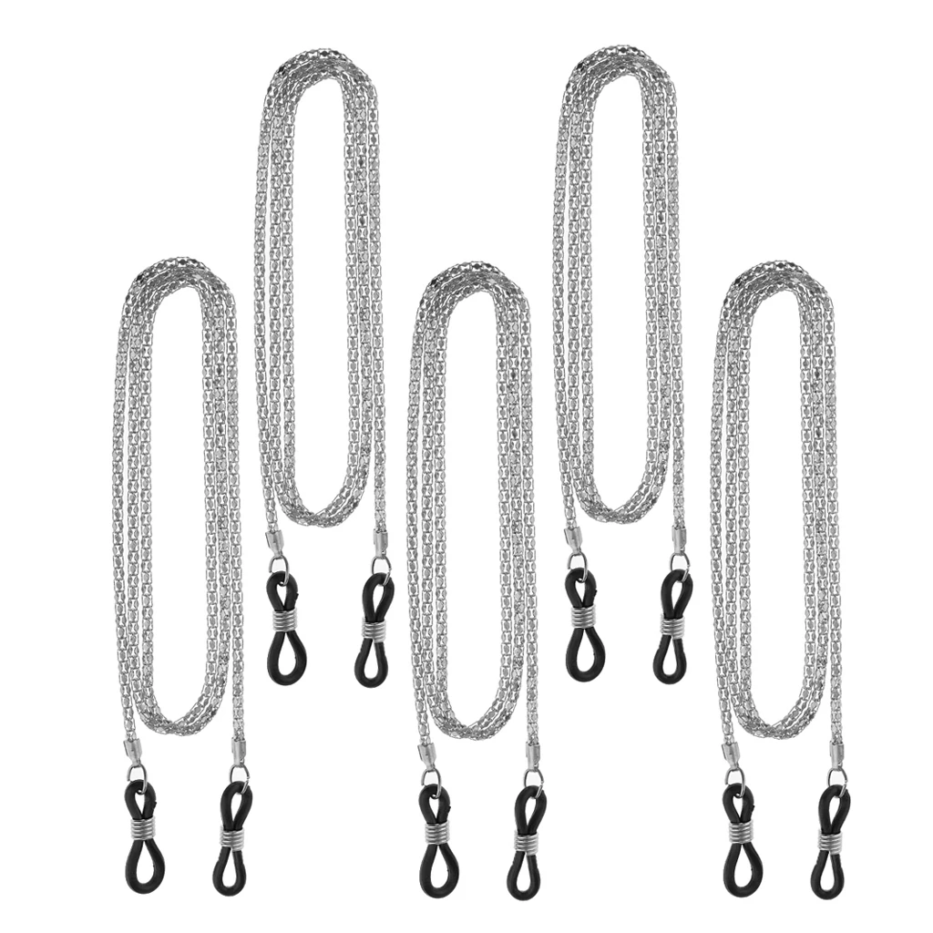 Lot 5pcs Metal Eyeglass Neck Cord Chain Reading Glasses Sunglasses Holder Necklace Lanyard - Gold Gray White Black