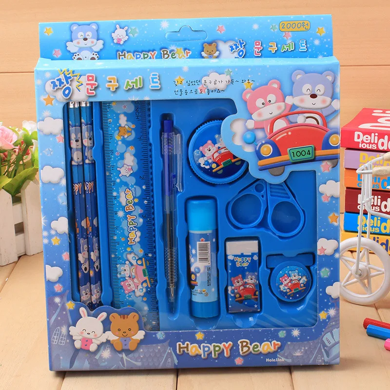 9pcs in a set Kawaii Cute Blue Bear kids stationery sets for School