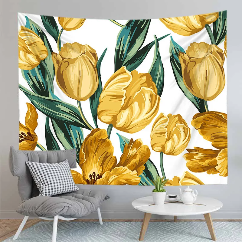 Гобелен из полиэстера с тропическими растениями и цветами 4 размера | Дом сад