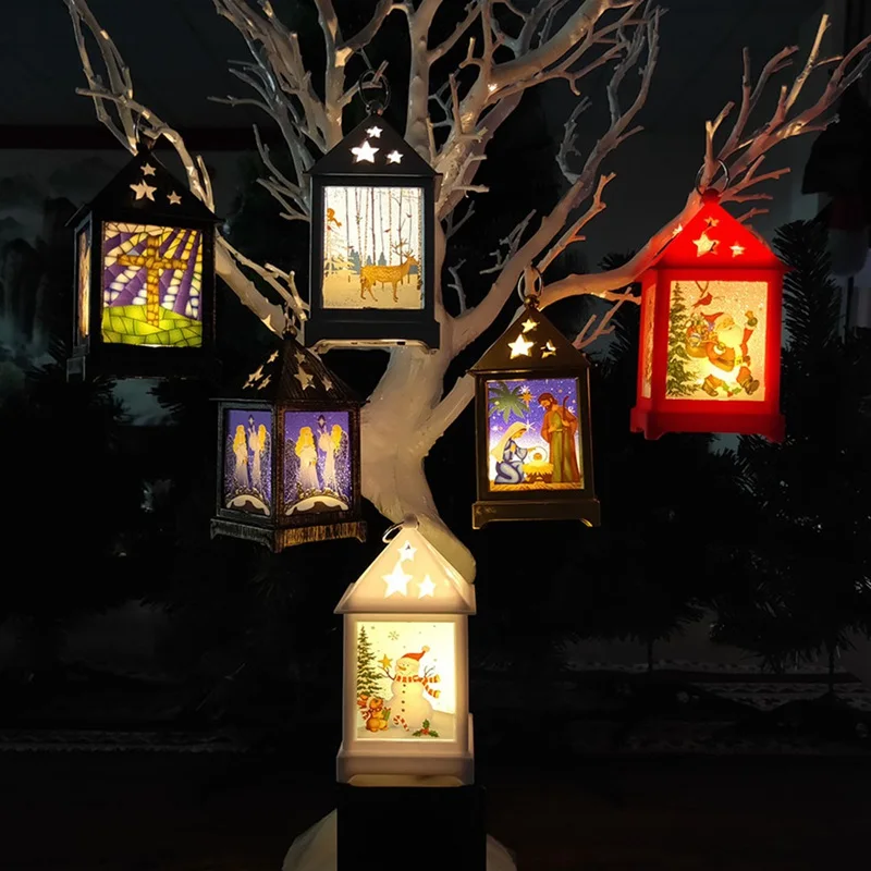 LED Lights Christmas Creative Portable Christmas Small Wind Painted Religious Christmas Lights Hanging Ornaments Party